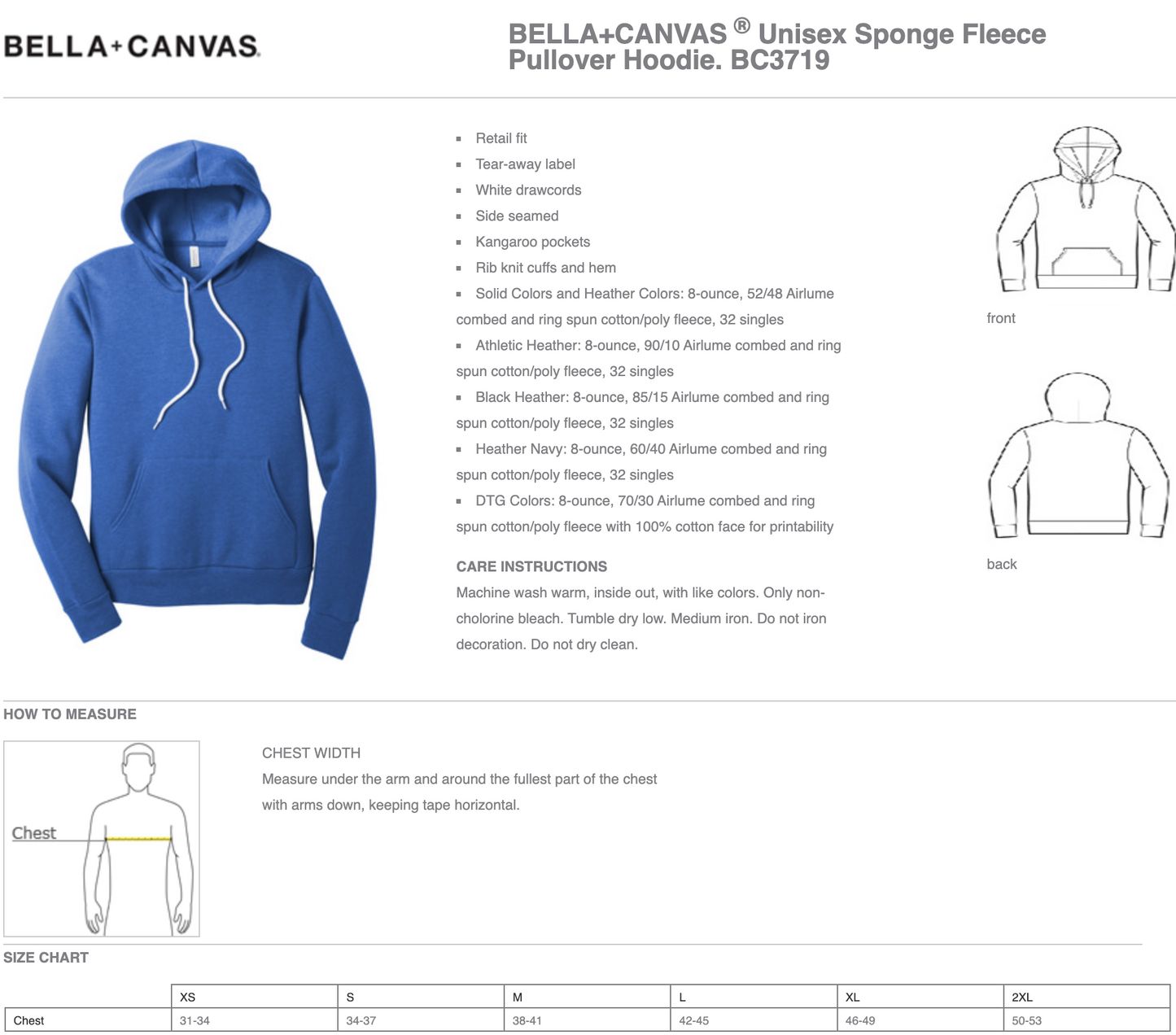Ax BELLA+CANVAS ® Unisex Sponge Fleece Pullover Hoodie