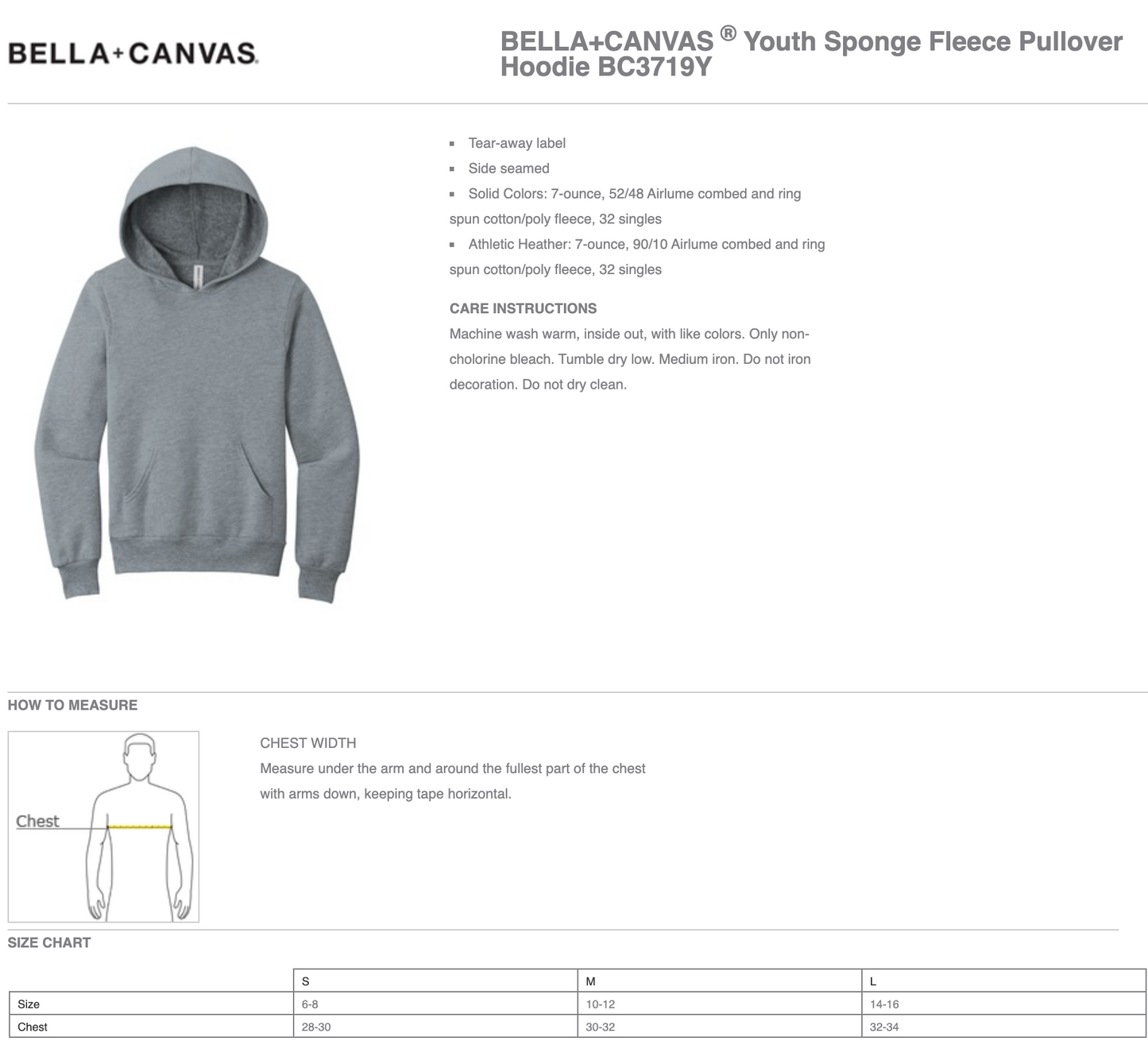 Ax BELLA+CANVAS ® Youth Sponge Fleece Pullover Hoodie