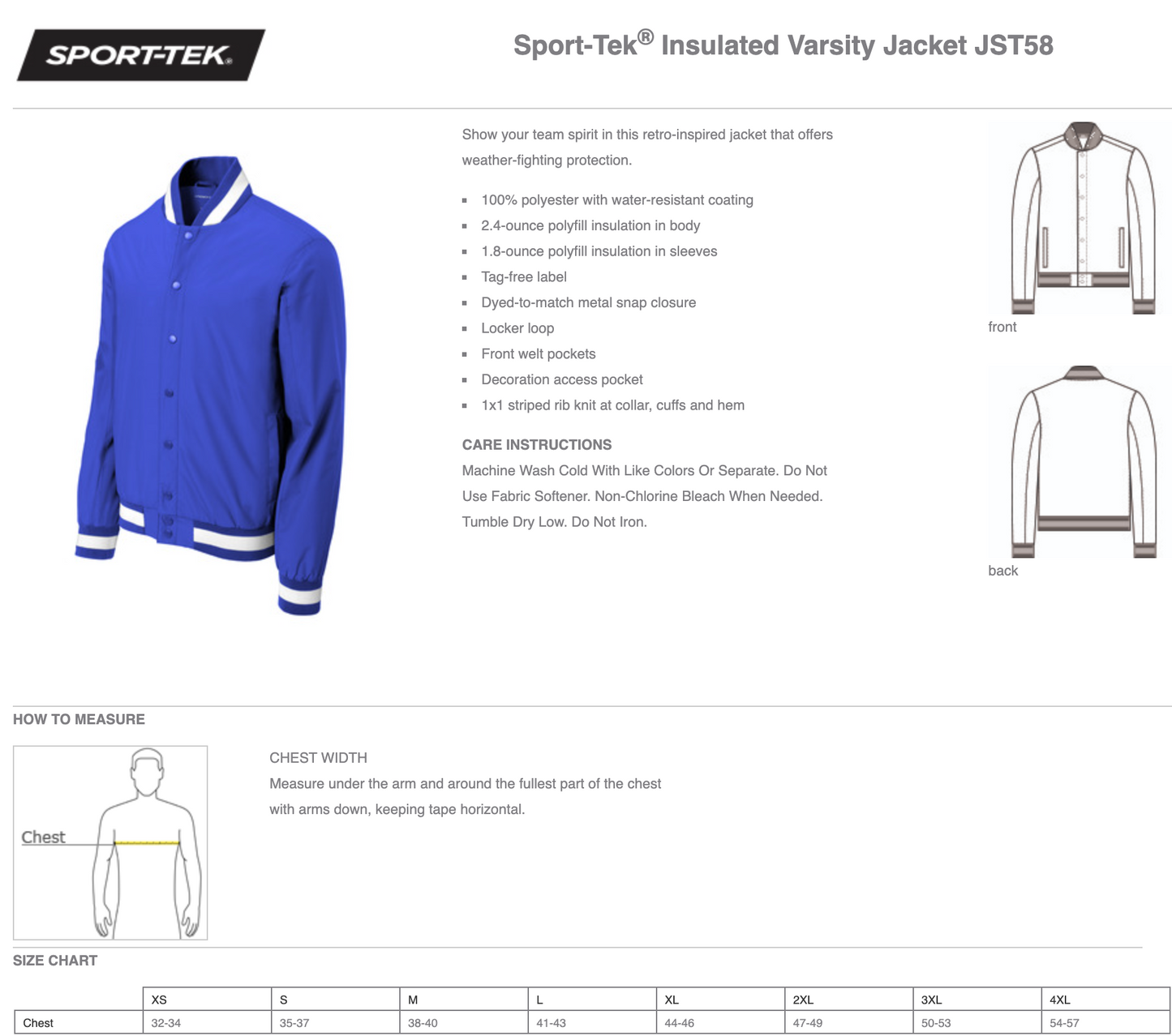 SportTek Insulated Varsity Jacket