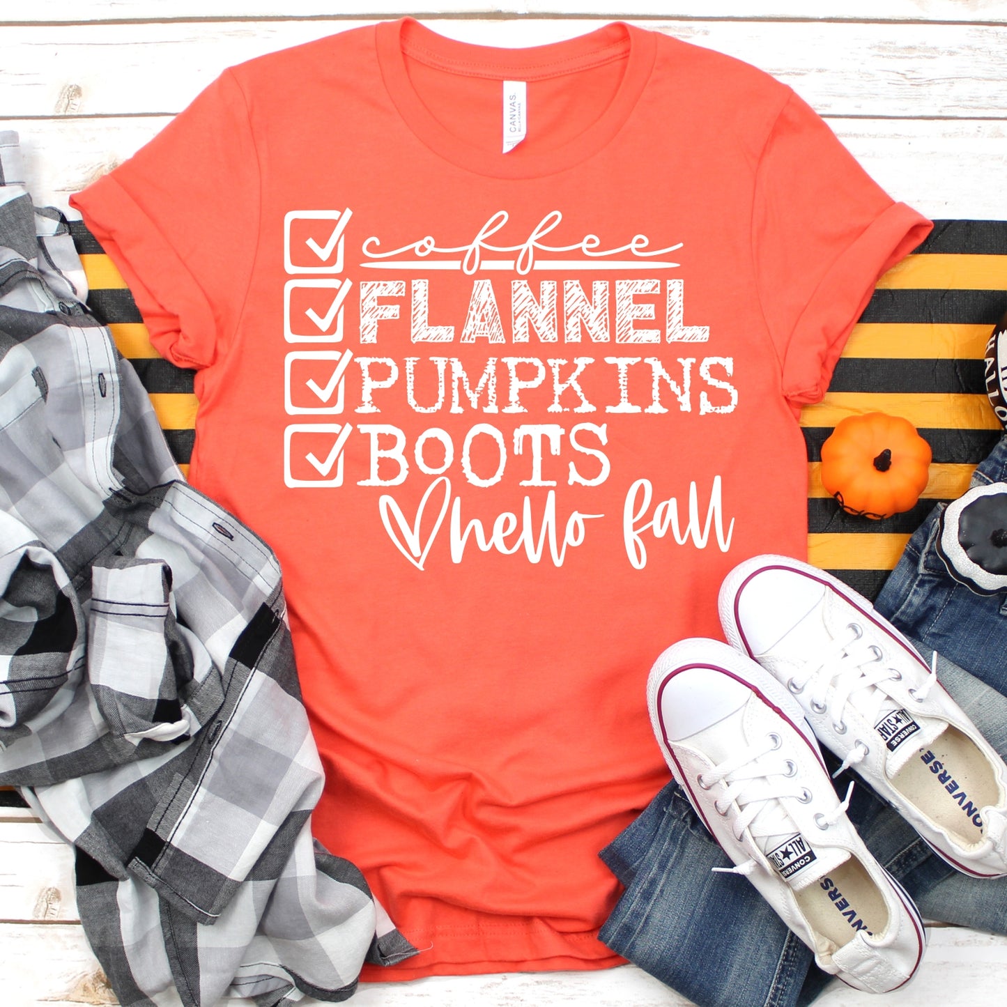 Coffee Flannel Pumpkins Boots Hello Fall