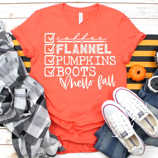 Coffee Flannel Pumpkins Boots Hello Fall